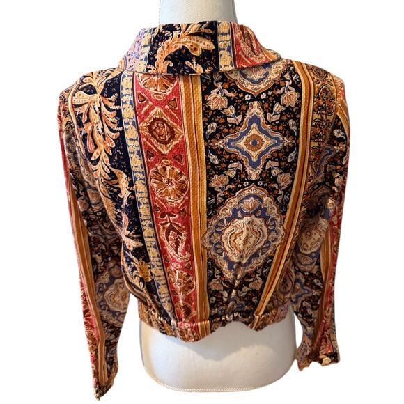 Rachel Zoe Cropped Collared Long Sleeve Top Rust Boho Print M - Picture 5 of 8